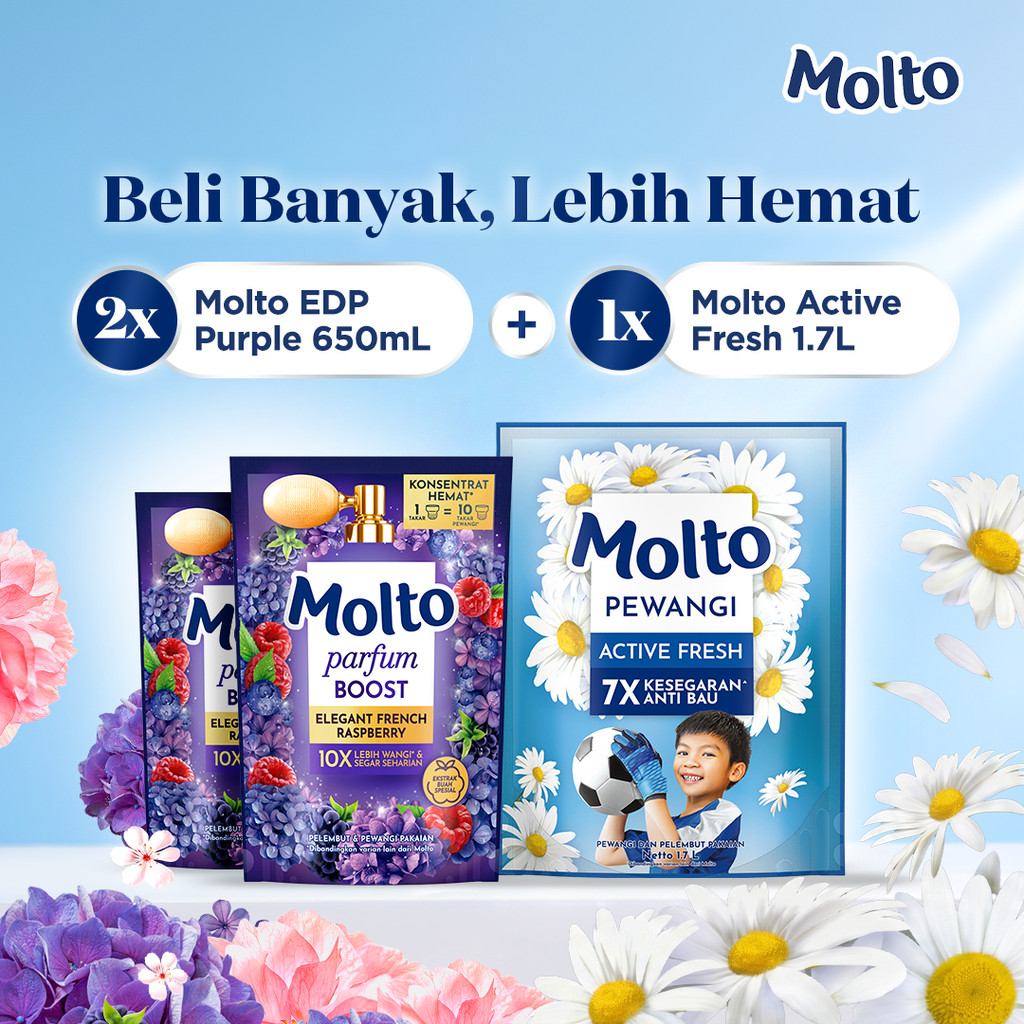 Jual Molto Purple Elegant 650ML X2 dan Active Fresh 1.7L – Wangi Tahan ...