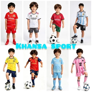 SETELAN BOLA NEGARA KAOS JERSEY MESSI RONALDO BAJU KLUB EROPA UMUR 1 SAMPAI 14 TAHUN
