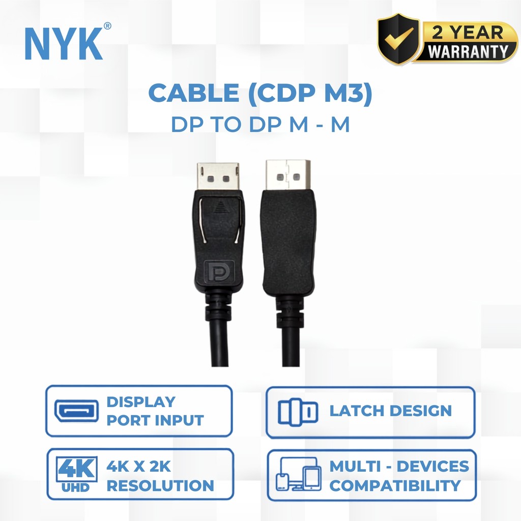 NYK Kabel DP to DP 3 Meter Display Port High Speed 4K 1080P 120Hz COD