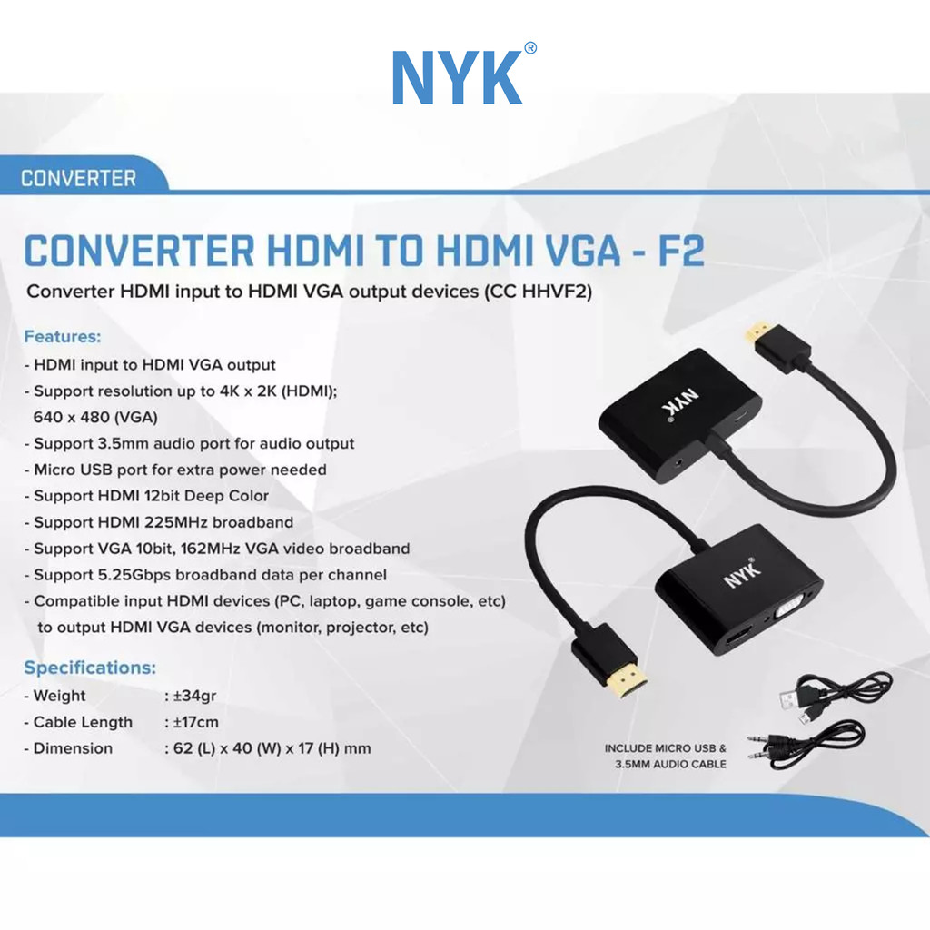 NYK Converter 2 in 1 HDMI to HDMI VGA 4K 60hz 30hz HUB Dual Port HDMI F2 COD HUB bergaransi Docking Station Data transfer Mobile phone macbook android (2)