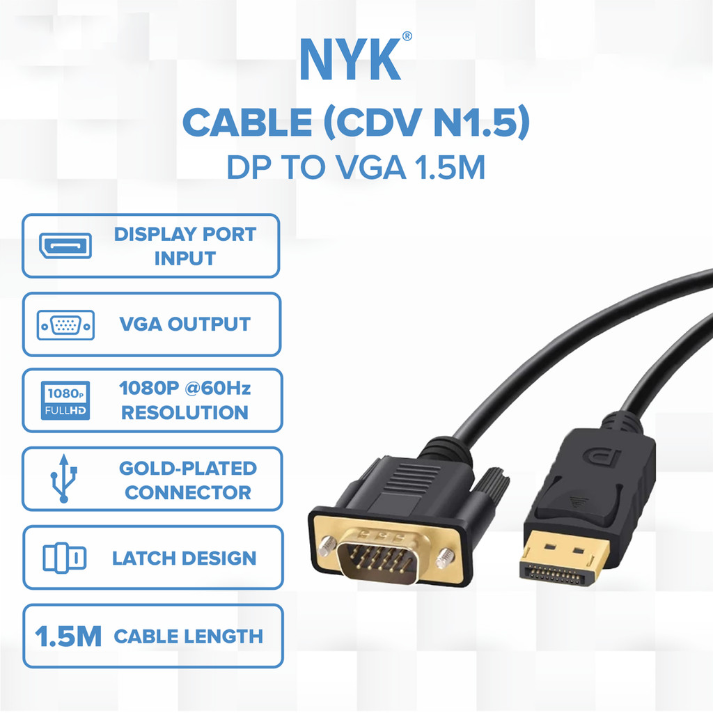 NYK Kabel DP to VGA 1.5 Meter Cable COD (7)