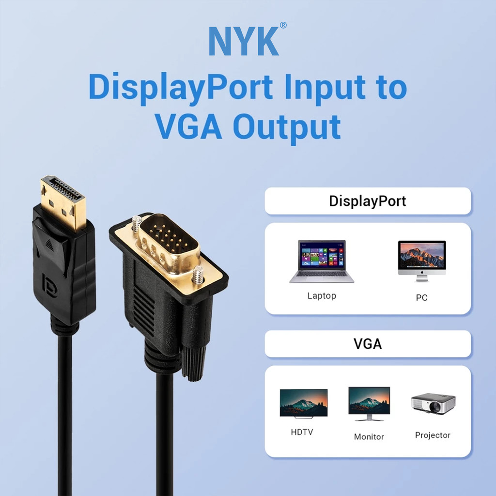 NYK Kabel DP to VGA 1.5 Meter Cable COD (4)