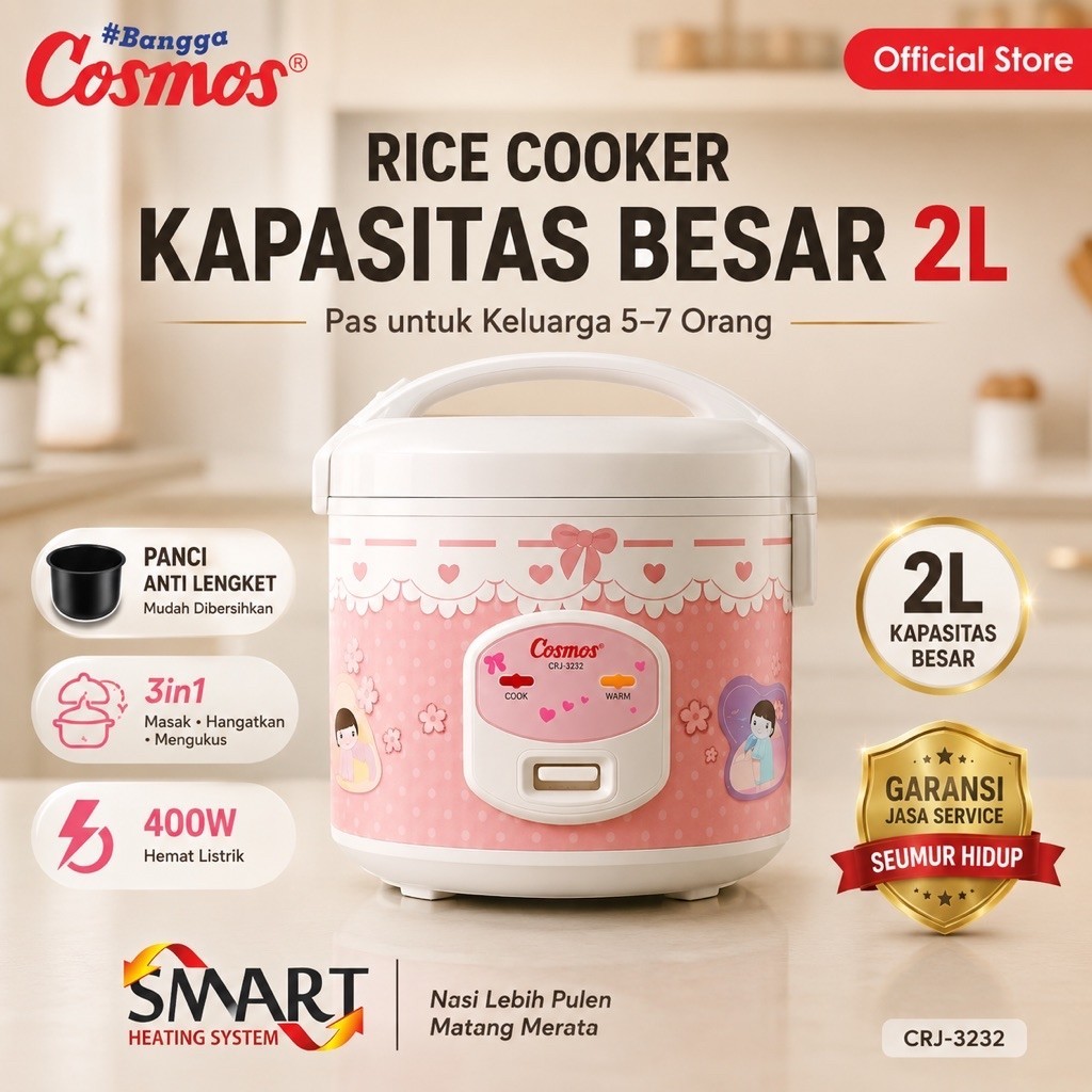 Cosmos Rice Cooker Non Stick CRJ-3232 - 2L