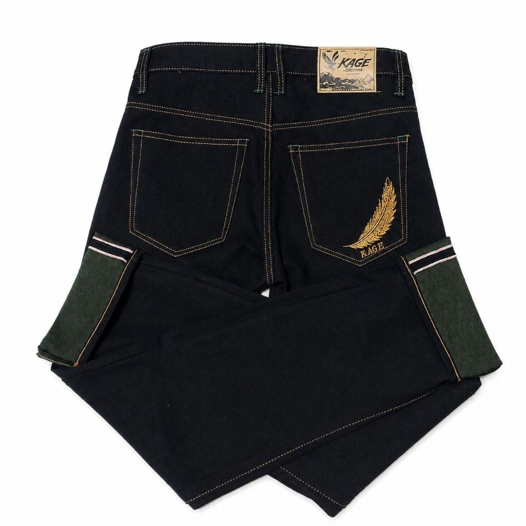 Jual Denim Selvedge 15oz Deep indigo x Green Weft Kage Denim Reguler ...