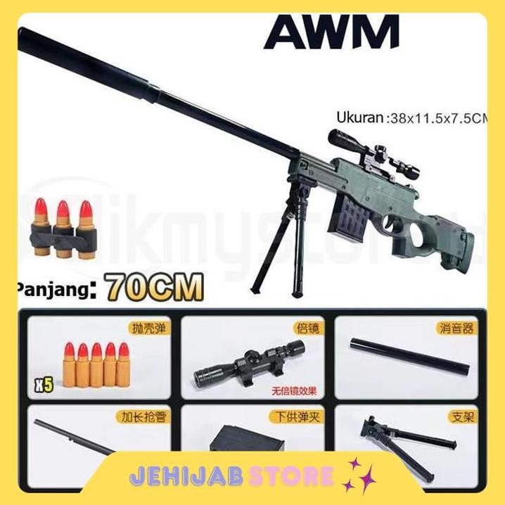 Jual AWM MAINAN RIFLE SHELL EJECTING SOFT BULLET TOY EDUKASI TARGET ...