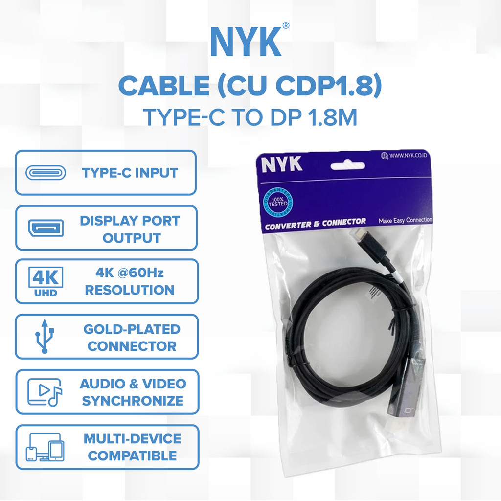 NYK Kabel Type C to Display Port Cable Gold Plate 4K COD (2)