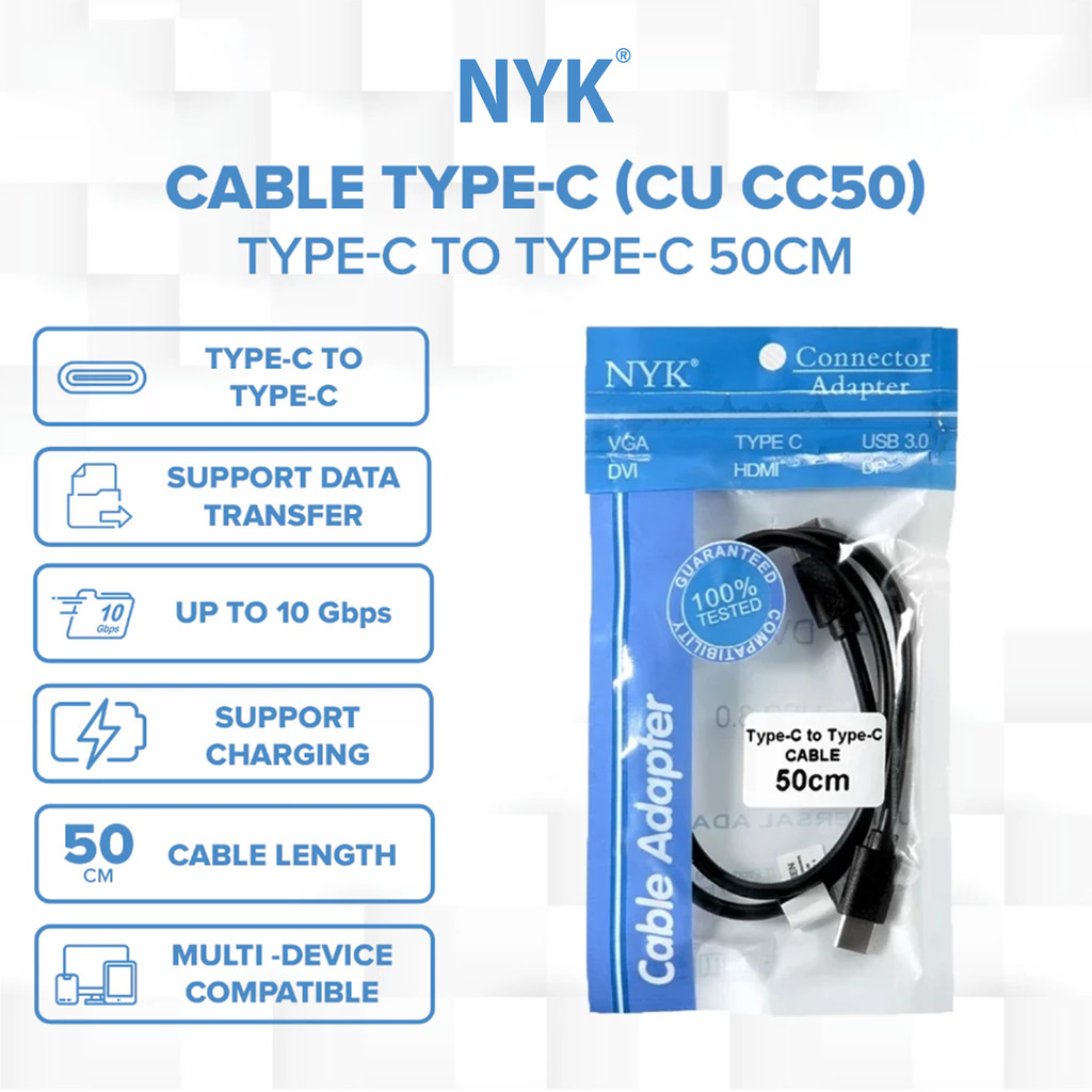 NYK Kabel Type C to Type C Multi Device Support Charging 50 Cm COD (2)