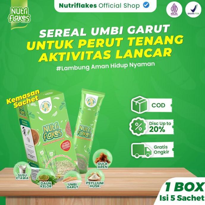 Genivalezz - Nutriflakes Sachet Sereal Umbi Garut Membantu Meredakan Asam Lambung Dan Gerd Kemasan Praktis