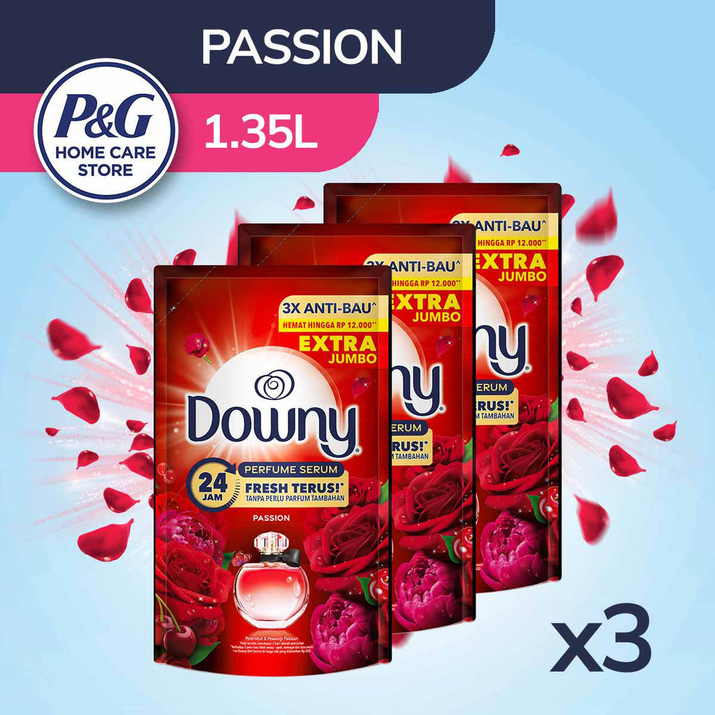 Downy Premium Parfum Passion Pewangi Pelembut Pakaian Refill 1.35L - Isi 3