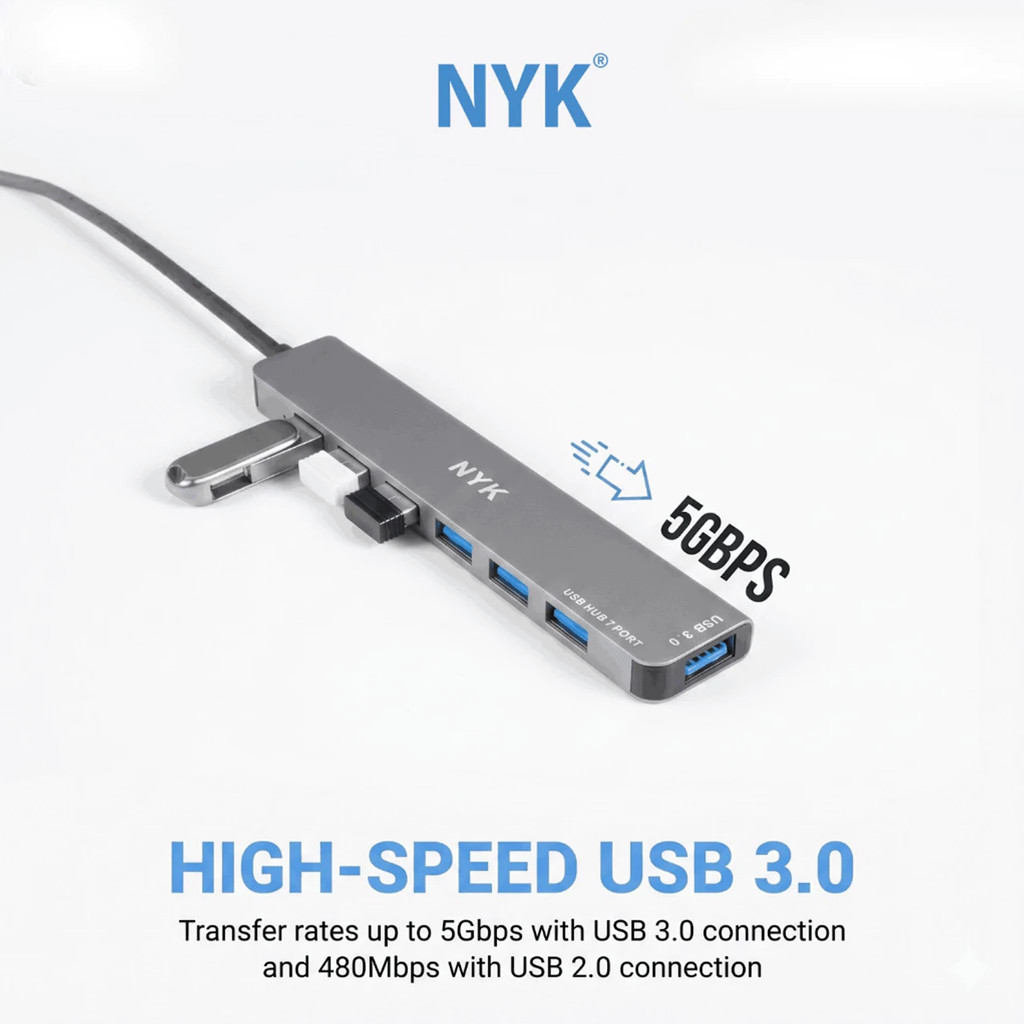 NYK USB HUB 7 Port Cable 1M OTG Type C 3.0 V10 COD HUB bergaransi Docking Station Data transfer Mobile phone macbook android iphone ipad tab MHL (4)