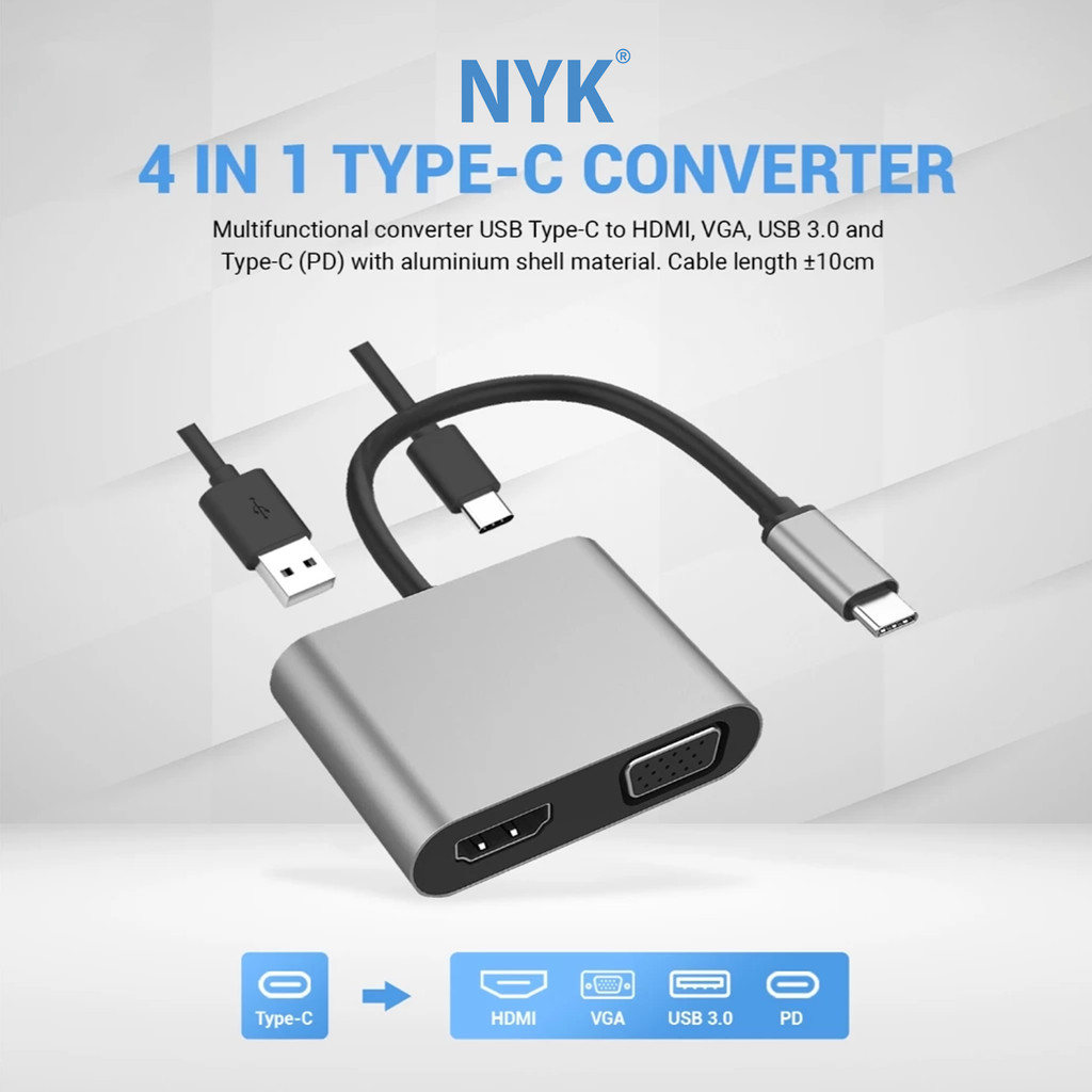 NYK Converter 4 in 1 USB Type C to 4K USB HUB 3.0 HDTV VGA Type C COD HUB bergaransi Docking Station Data transfer Mobile phone macbook android iphone (5)