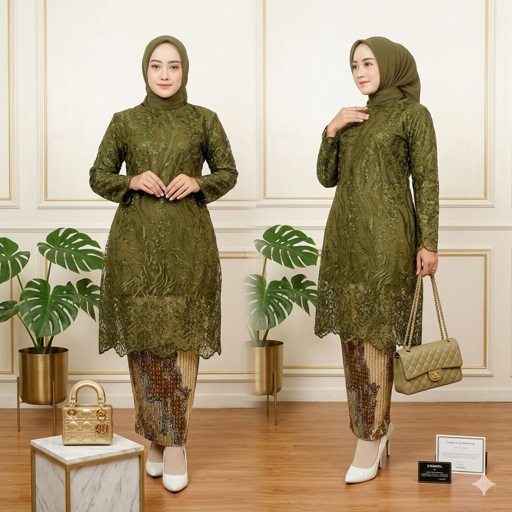 Jual Kebaya Jumbo XXXL LD 130 Tunik Tile Premium Warna Army Baju Pesta ...