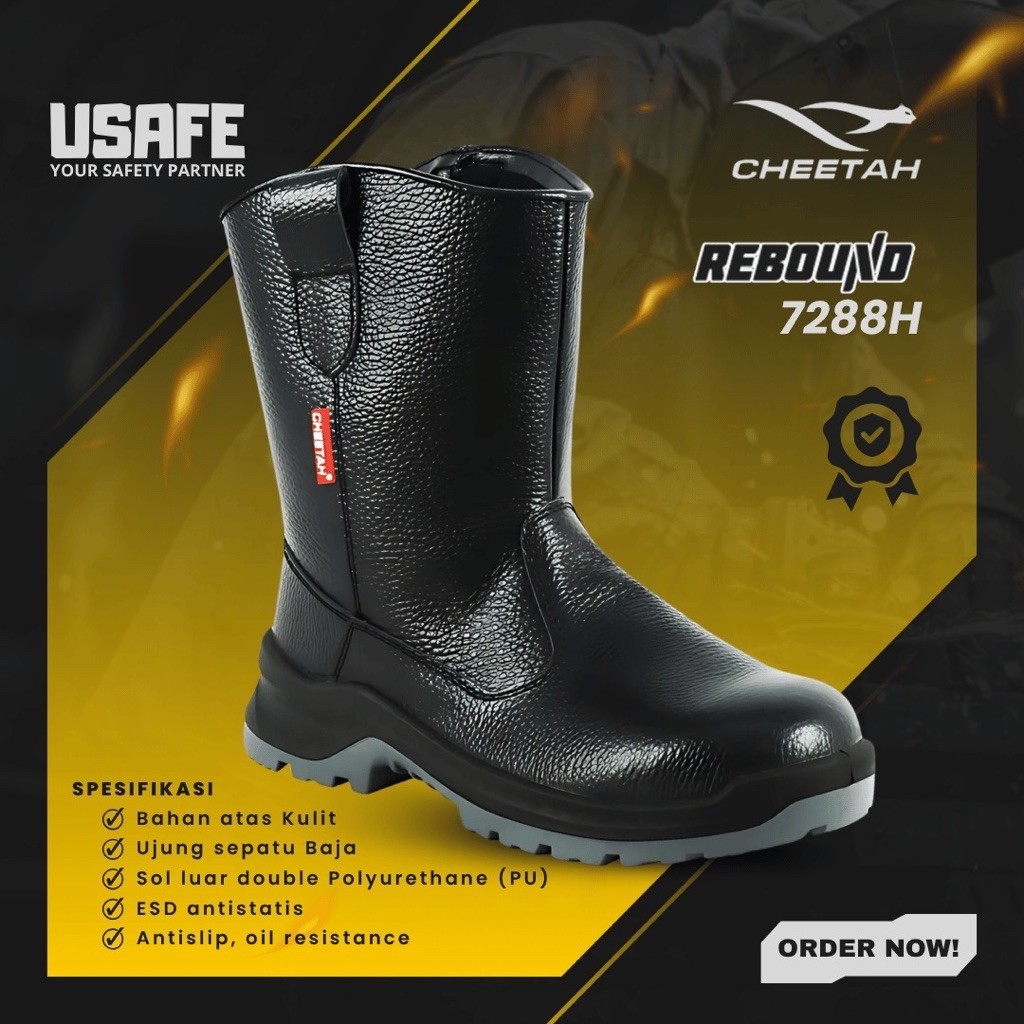 Jual ( GARANSI ) Sepatu Safety Cheetah 7288H 7288 H 7288 Hitam