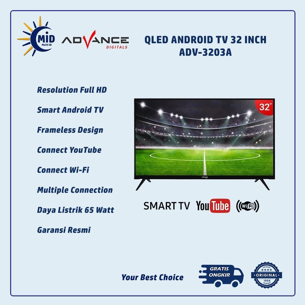 ADVANCE QLED Android TV 32 Inch ADV-3203A | QLED Advance Smart Android | TV Advance 32 Inch | Full HD | Garansi Resmi