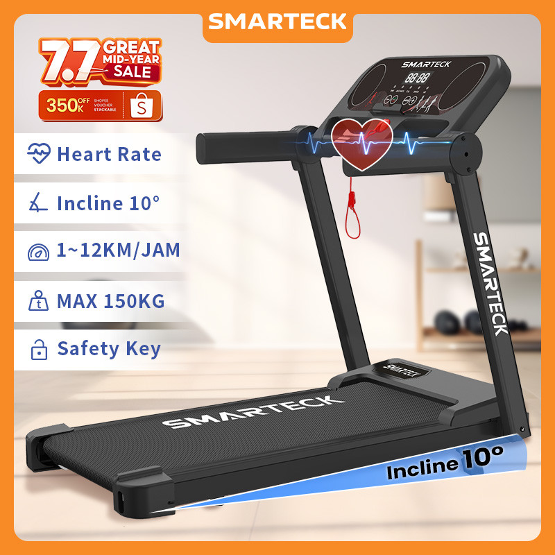 Smarteck Listrik Treadmill SMT02 Incline LED Display Heart Rate Portable Motorized Elektrik Treadmil Low Watt Multifungsi Termurah Lipat Walking/Running Pad Alat Olahraga