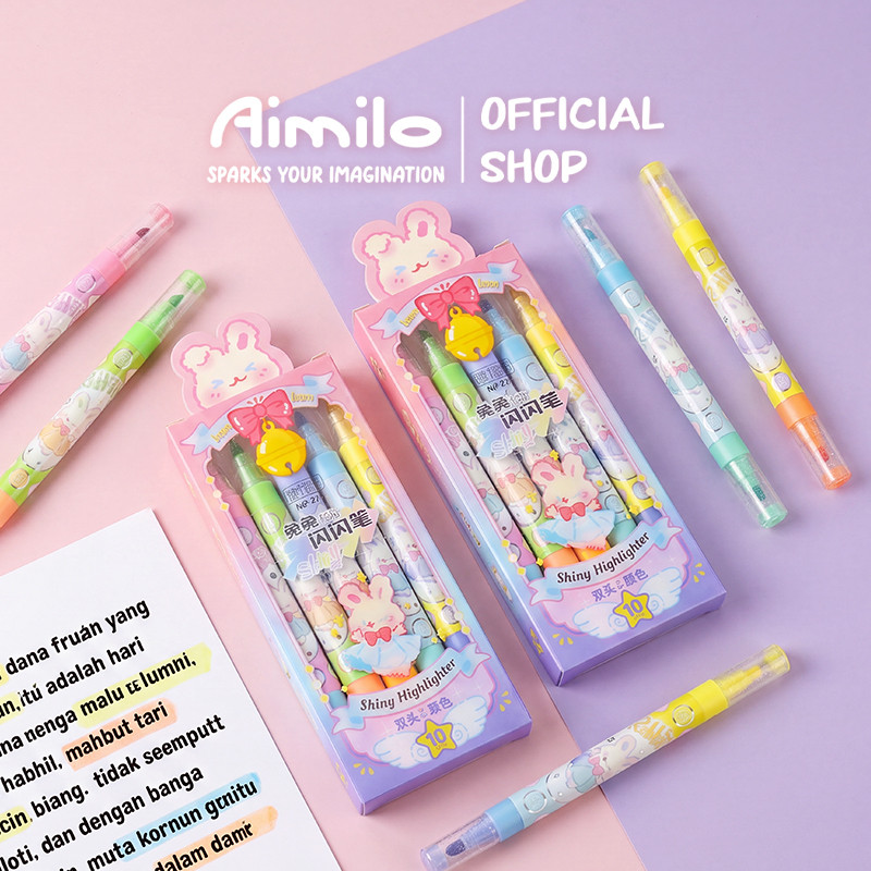 Jual [READY] Aimilo Highlighter Glitter Pastel 1 Set Spidol Warna 2 ...