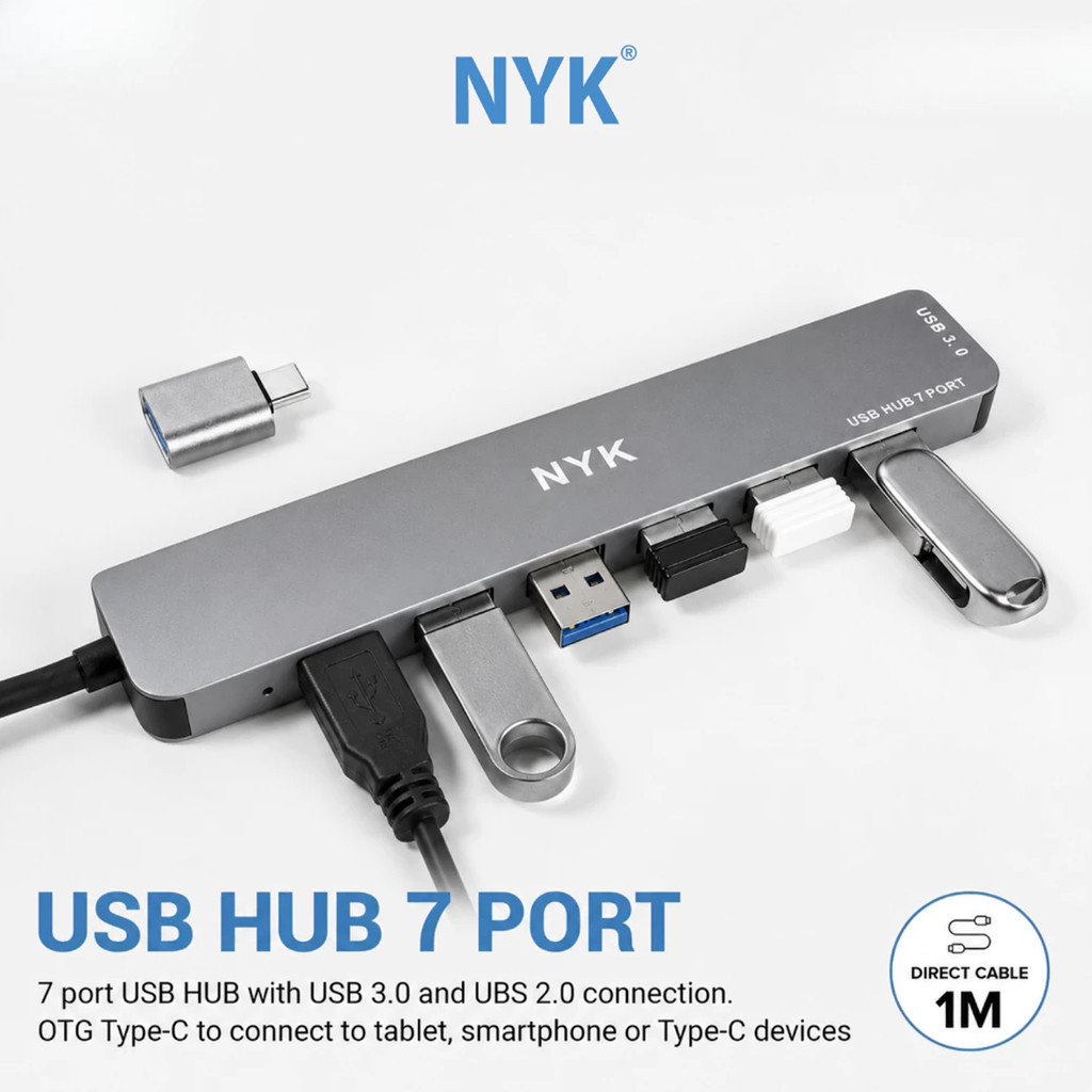 NYK USB HUB 7 Port Cable 1M OTG Type C 3.0 V10 COD HUB bergaransi Docking Station Data transfer Mobile phone macbook android iphone ipad tab MHL (5)