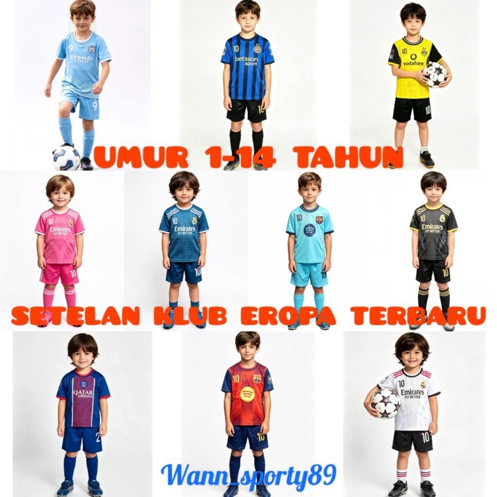 BAJU BOLA KLUB EROPA TERBARU KAOS JERSEY BOLA LIGA SETELAN BOLA ANAK UMUR 1 SAMPAI 14 TAHUN