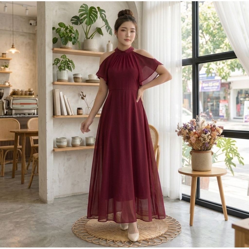 Jual LONG DRESS PROSPERO KOREAN STYLE VINTAGE MIDI DRESS SIMPLE PLAIN ...