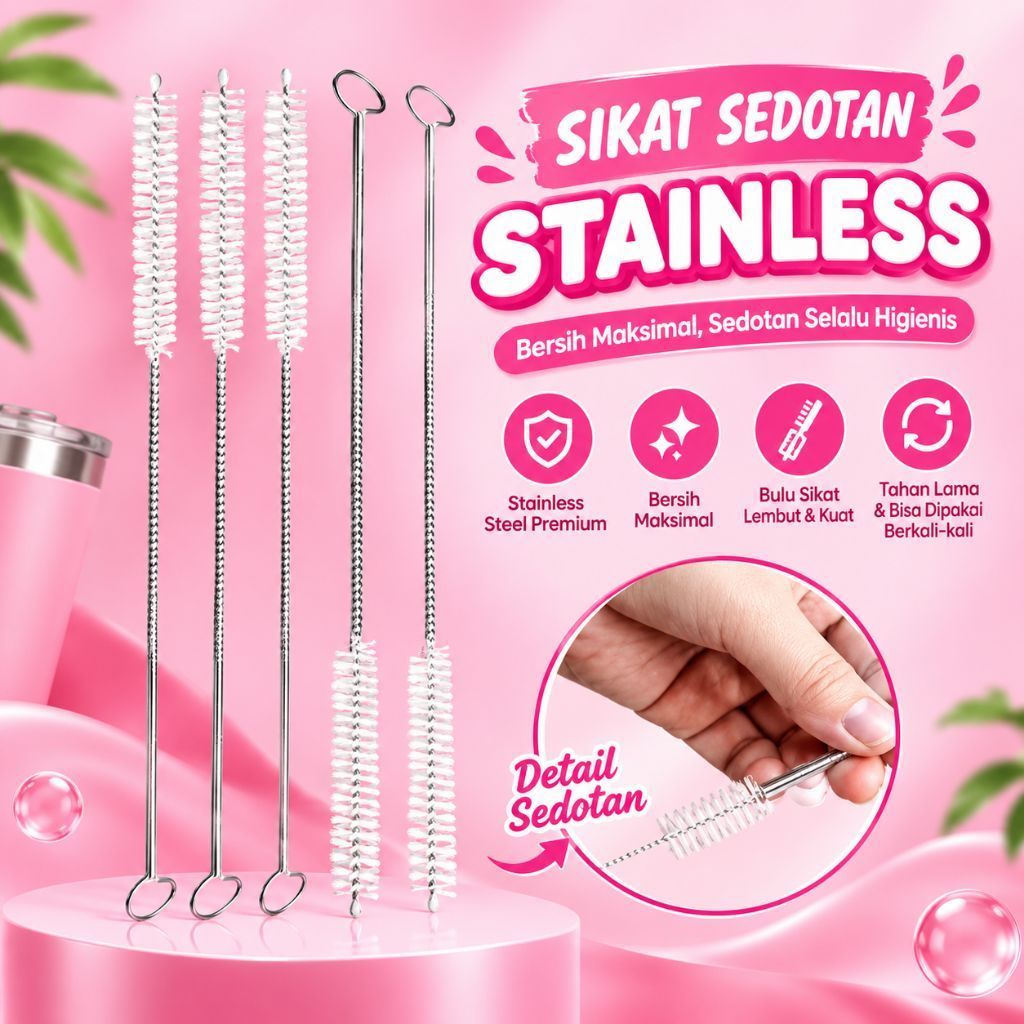 Jual Sikat Sedotan Stainless Steel Brush Straw Kawat Bengkok Lurus ...