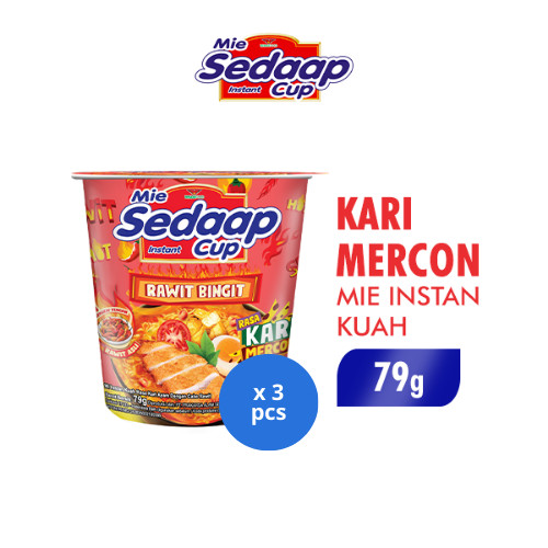 Jual Sedaap Mie Instan Cup Kari Mercon 79 gr x 3 pcs | Shopee Indonesia