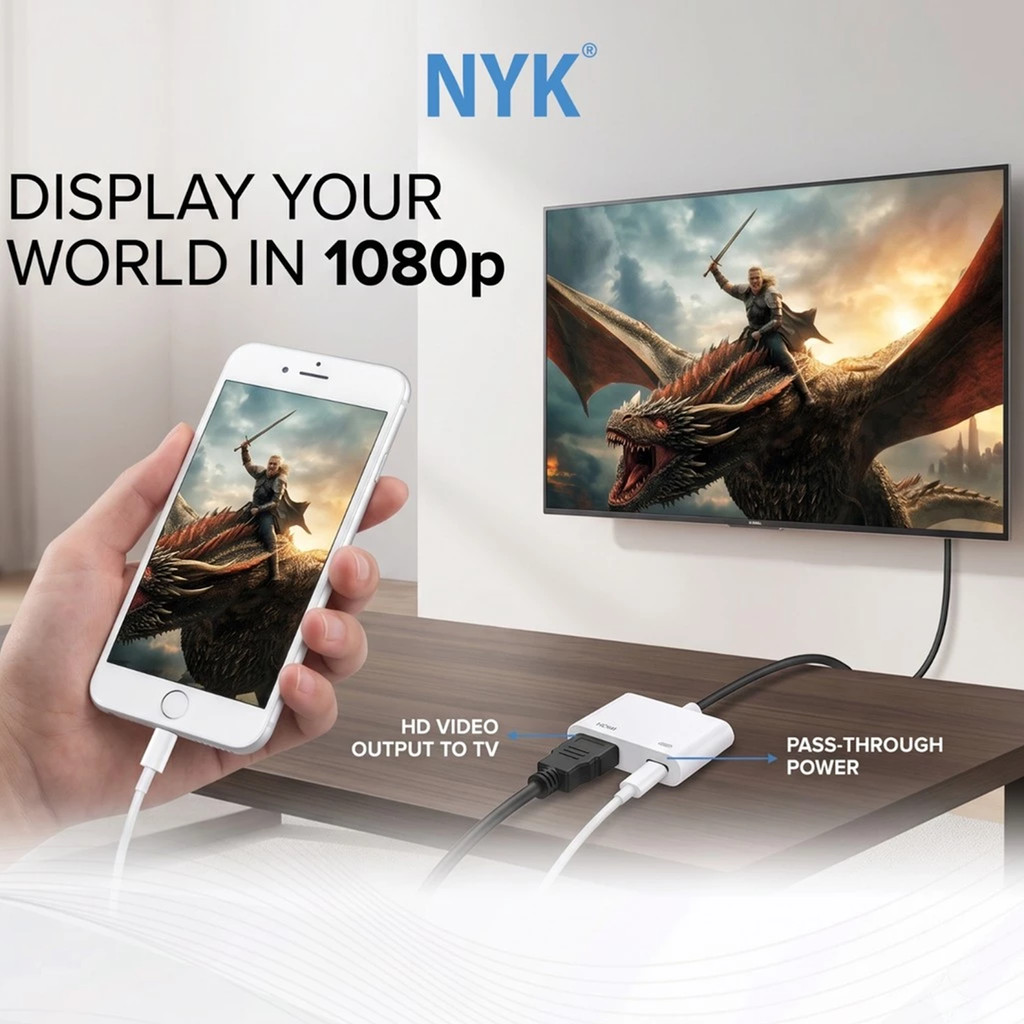 NYK Converter Lightning to Lightning + Port Hdmi Support Apple Iphone Macbook Ipad iMac COD (2)