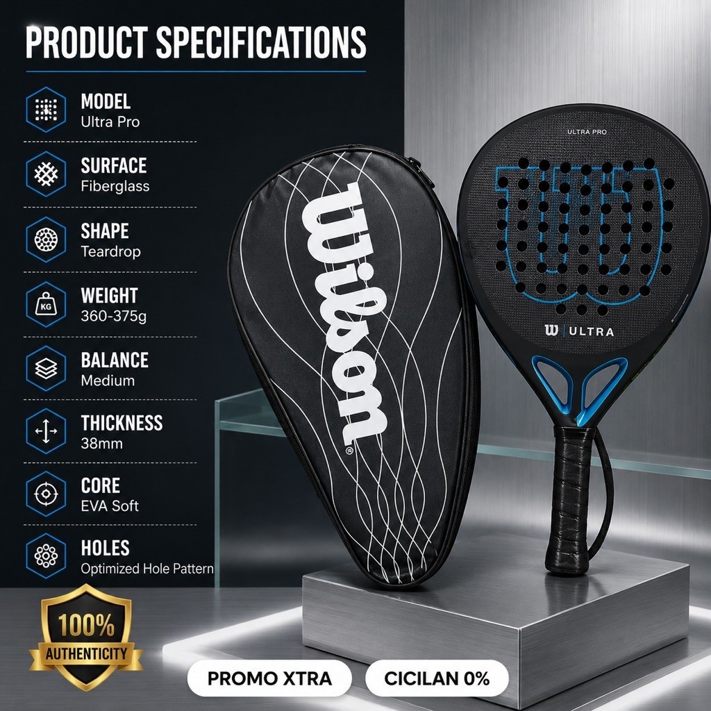 Jual Wilson Ultra Pro V2 Racket 38mm Fiber carbon EVA Soft Teardrop 360 ...