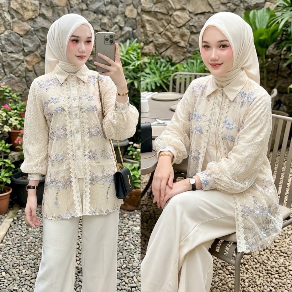 [ORI] MARA BLOUSE LD 110 EMBROIDERY TILLE HYGET BRUKAT CHANTILLY ATASAN WANITA PESTA KERJA FORMAL KEKINIAN TERBARU TREND foto 4