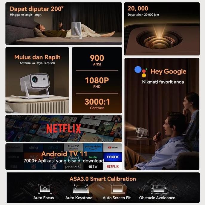 Jual Terbaru Wanbo Vali Projector Android Tv 11 Netflix 200 Rotating ...