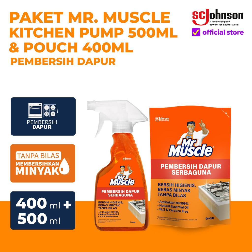 Paket Mr Muscle Kitchen Orange Pump + Refill