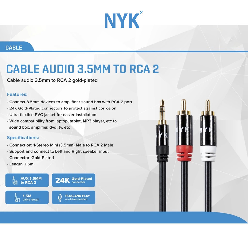 NYK Kabel 3,5m RCA to Audio Gold Plated COD (5)