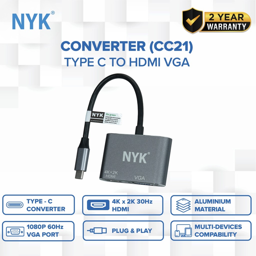 NYK Converter TYPE C to Hdmi VGA 2 in 1 Smartphone Macbook windows laptop android ios COD