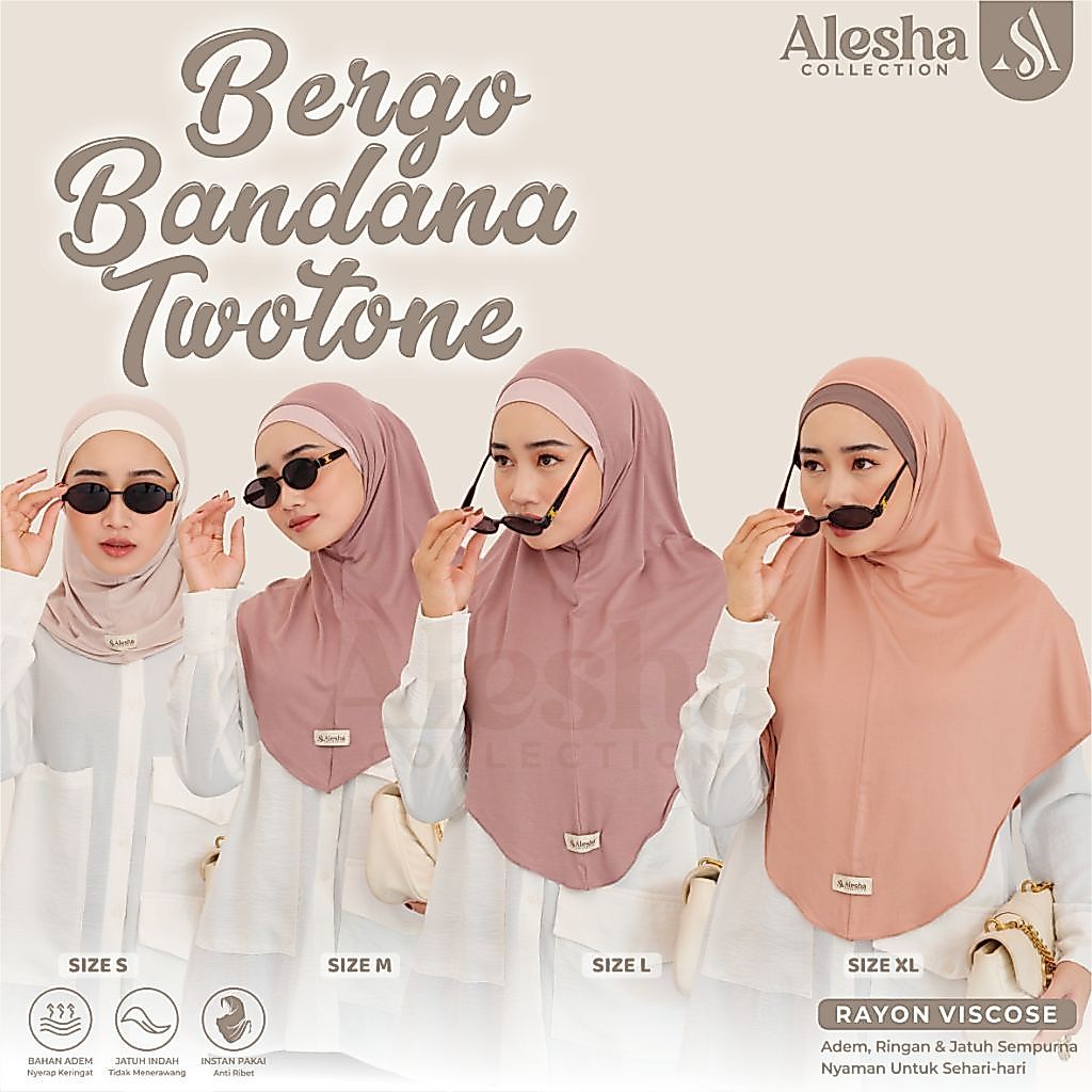 Alesha - Jilbab Bergo Kalea Two Tone Tali Bandana Rayon Viscose Size S/M/L/XL