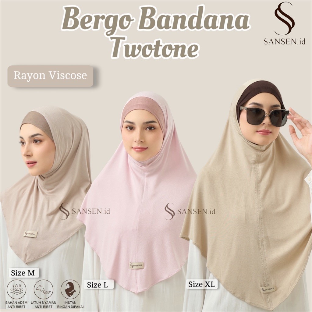 SANSEN.id - ALEYA two tone Bergo Khiban Bandana Tali Rayon Viscose Size M/L/XL