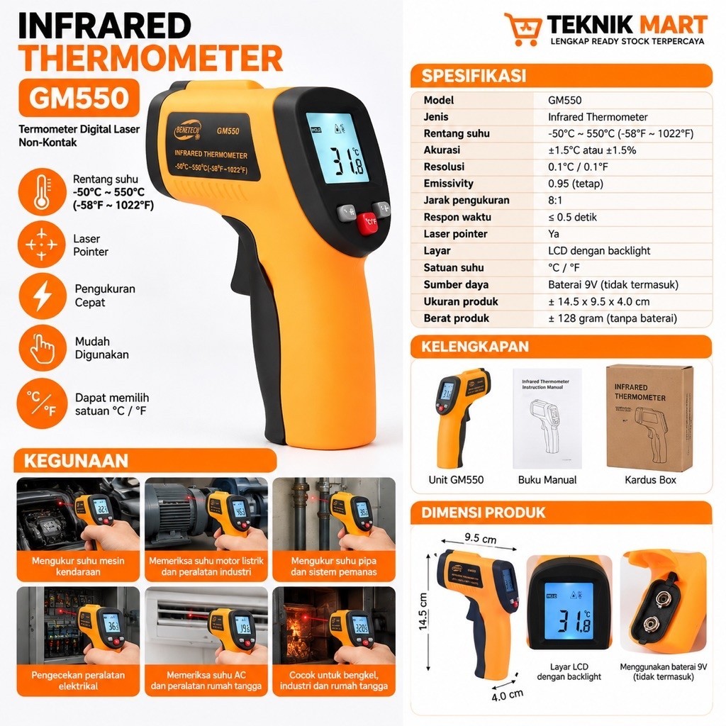 Jual Infrared Thermometer GM550 Pengukur Suhu Digital Laser Non Contact ...