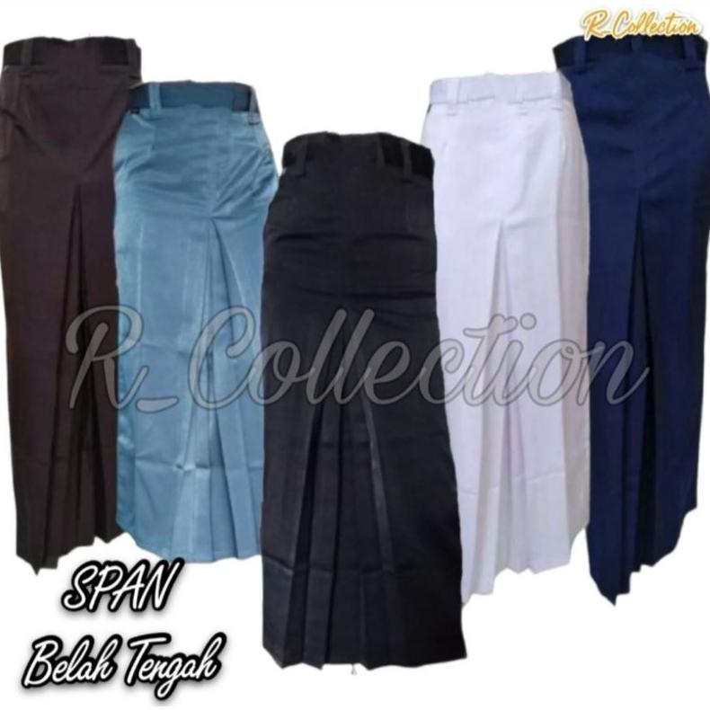Jual Rok SPAN BELAH TENGAH Rempel Depan Sekolah Kerja Putih Hitam Abu ...