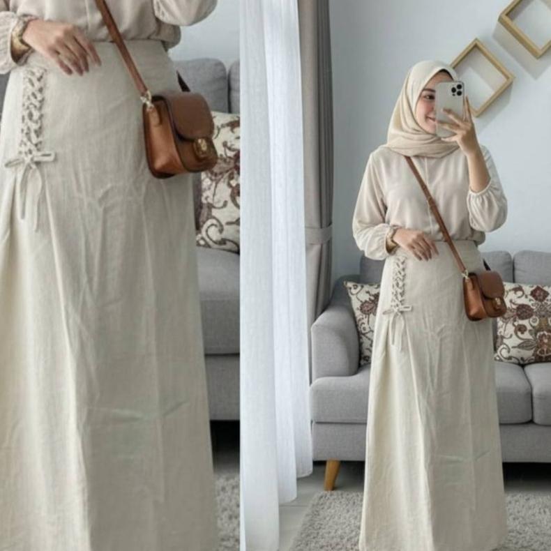 Jual new santika rok korean style rok wanita serut rok linen premium ...