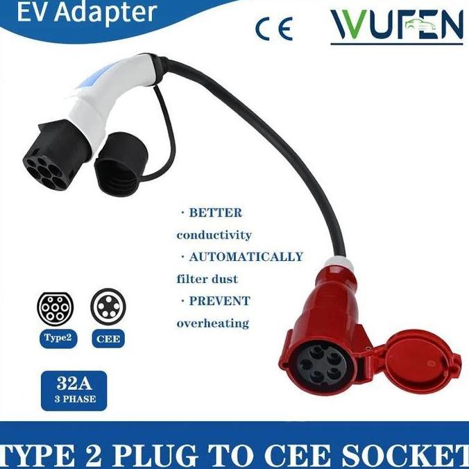 Jual Promo Type2 To Cee Red 5 Pin Adapter Mennekes Type 2 To Cee 32A 3P ...