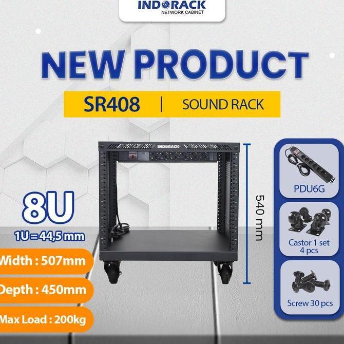 Jual SR408 INDORACK Sound Rack 8U Depth 450mm Audio Sound System Rack ...