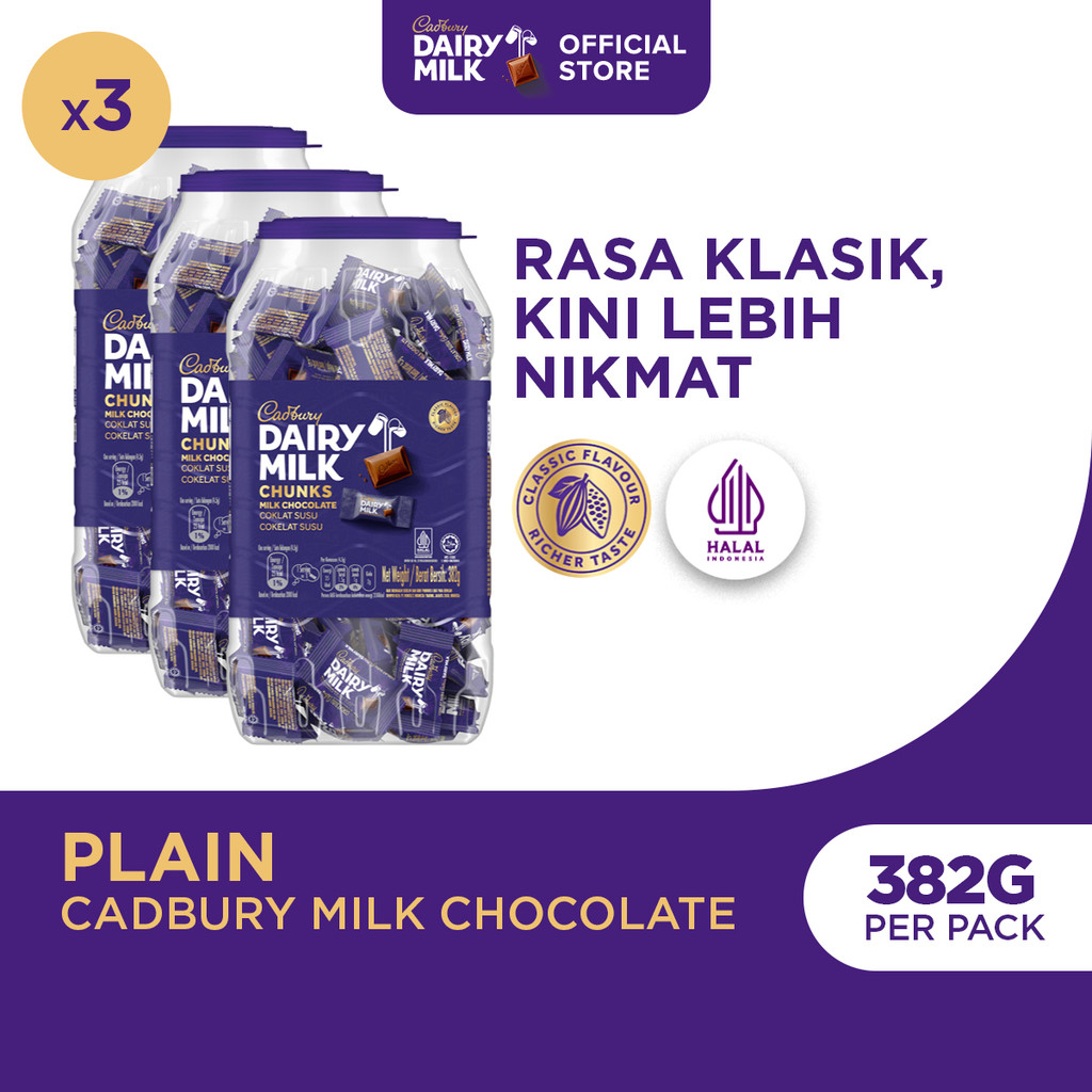 Jual Cadbury Dairy Milk Chunks Toples 382g (Paket isi 3), Cokelat Susu ...