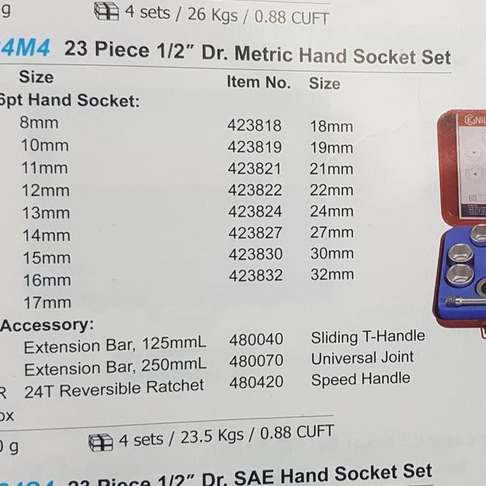 Jual 23 pc metric hand socket set drive 1/2 ukuran 8-32 mm ( GS-424M4 ...