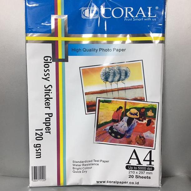 Jual Glossy Sticker Coral 120gsm A4 20 Sheets Kertas Foto Stiker Glossy ...
