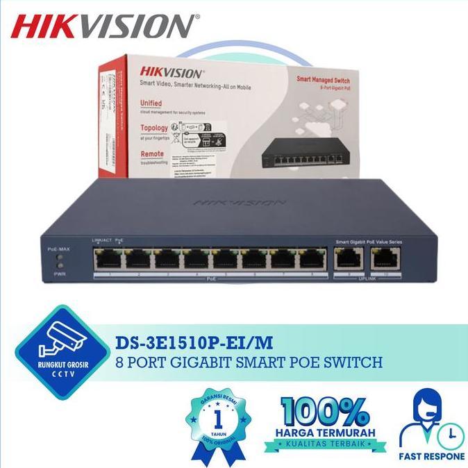 SWITCH POE DS-3E1510P-EI 8-PORT Hikvision - PoE switches with up to 8