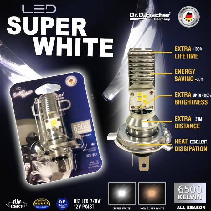 Jual Lampu Motor Dr.D.Fischer LED HS1 Super White 12V 7/8W PX43T Ac ...