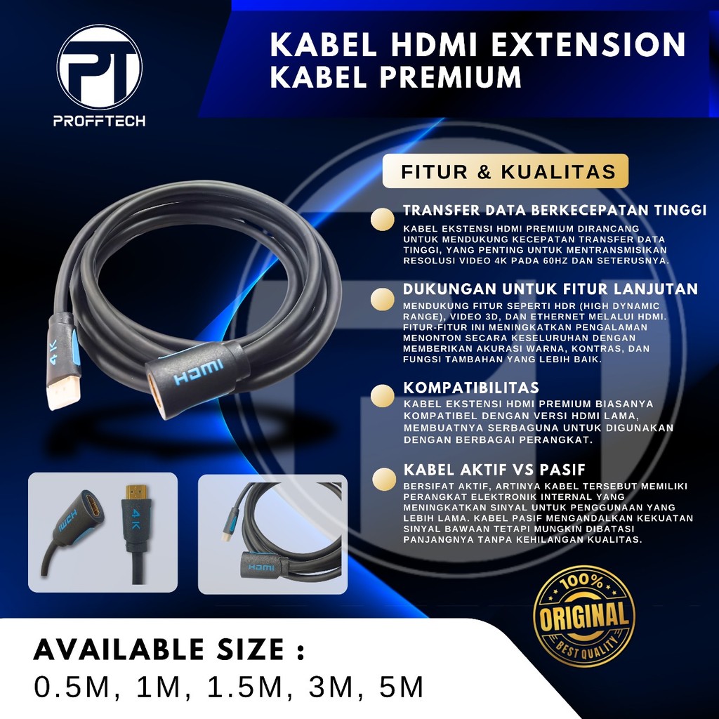Jual PROFFTECH - Kabel Hdmi Extension 4k 2k 1080P 0,5 Meter | Shopee ...