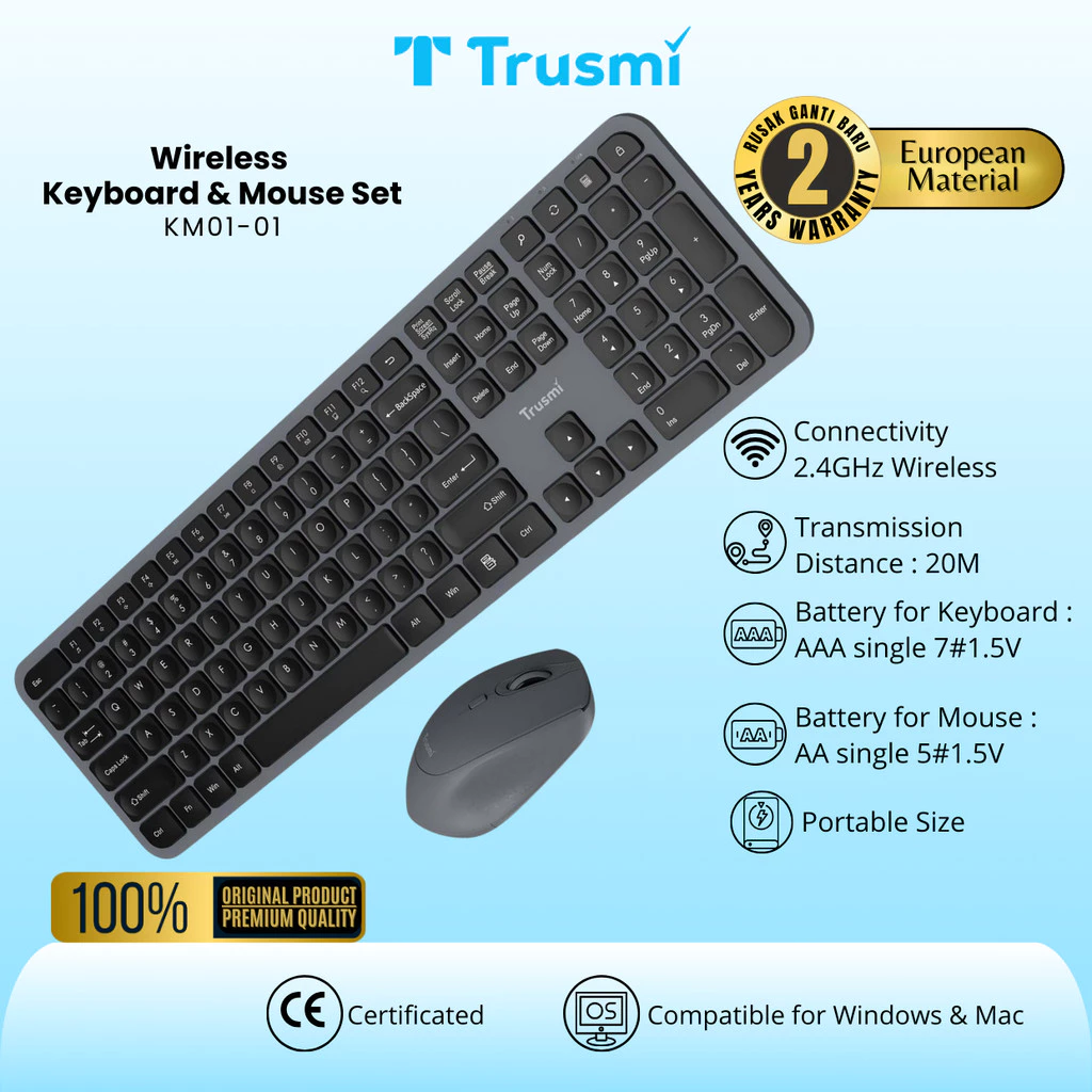 Wireless Keyboard & Mouse FullSet Membrane 2 in 1 US