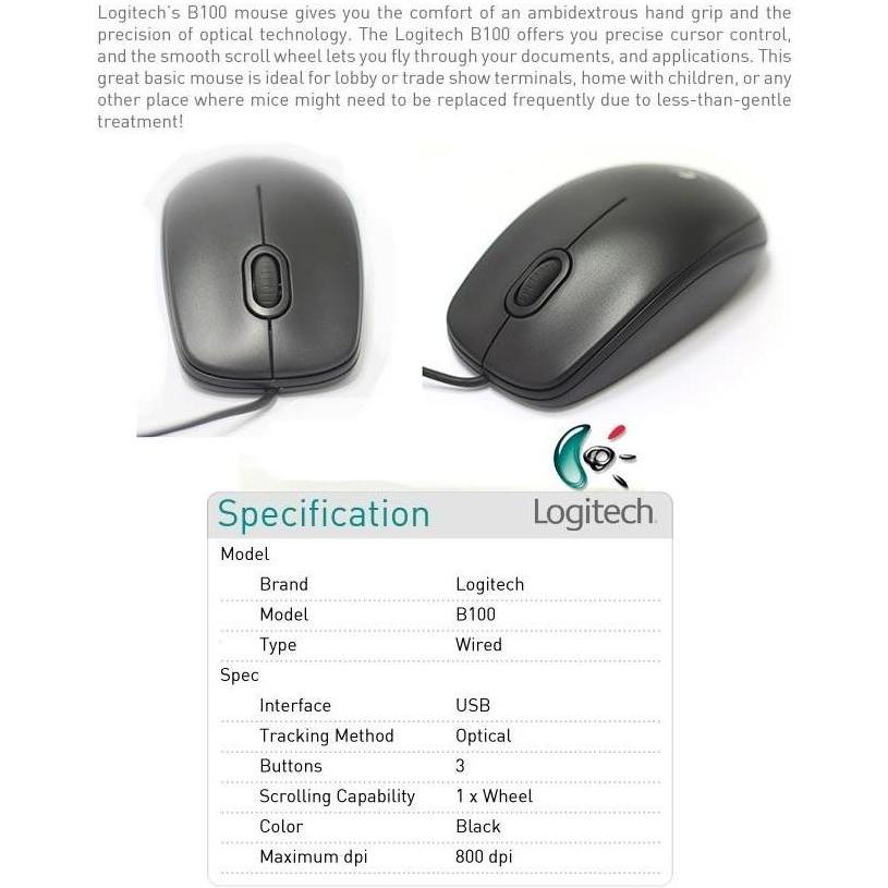 Jual Mouse Logitech Optical B100 / Mouse Kabel Logitech B100 Ready ...