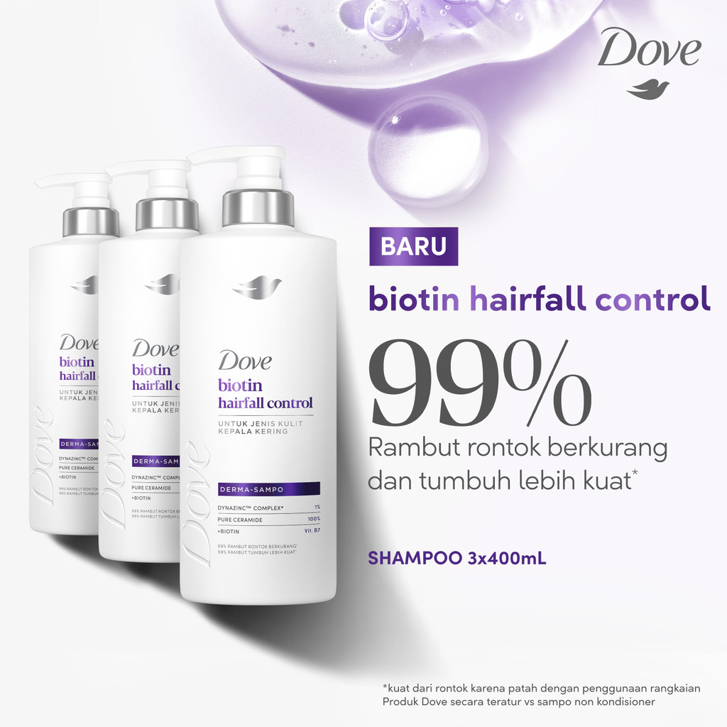 Jual Dove Shampoo Biotin Hairfall Control 400mL x3 | Sampo Perawatan ...