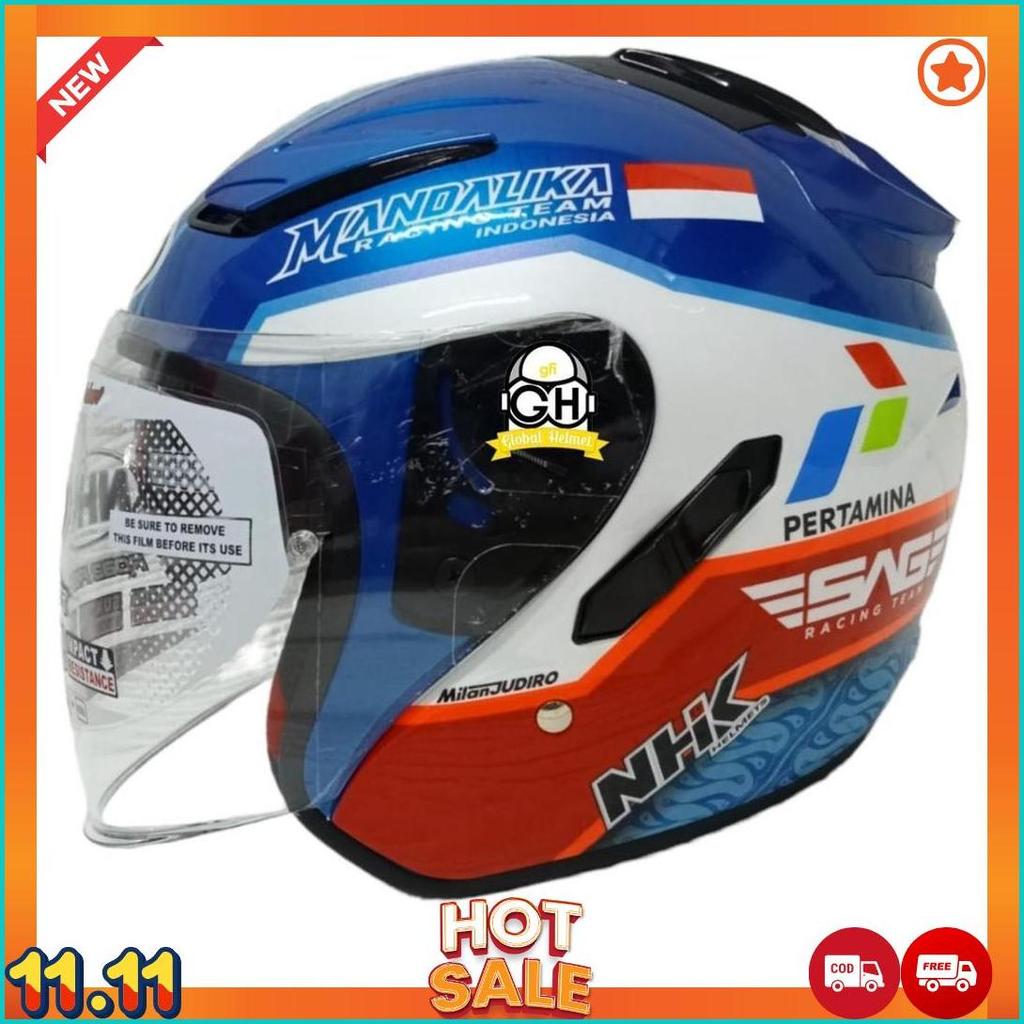Jual Helm Nhk Half Face R1 Gp Edition Mandalika [H2] | Shopee Indonesia