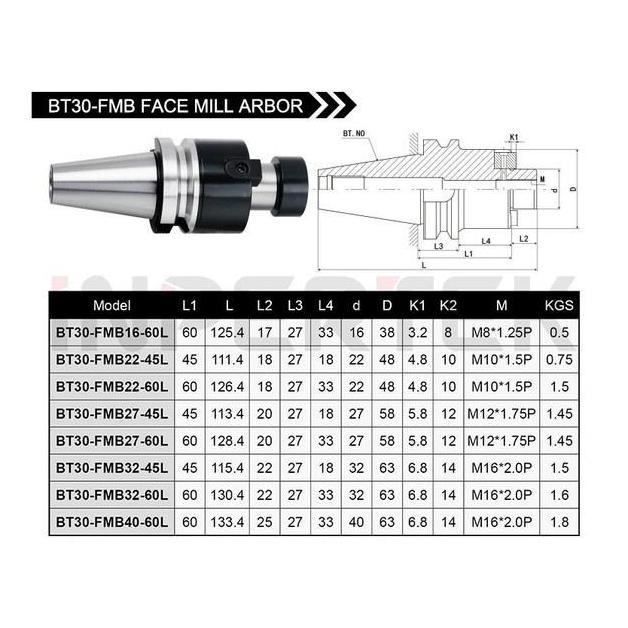 Jual PANSY Paket Arbor Set BT30 FMB27 Facemill 80mm Insert RPMT 10/12 ...